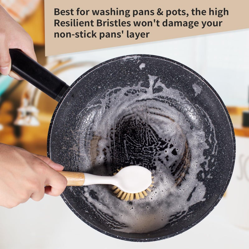 TEZZ Kitchen Dish & Cast Iron Brush with Scraper, [2 Pack] Skillet Scrub Cleaner with Handle, Kitchen Cleaning Scrubber for Dishes, Pots, Cast Iron Skillet, Non-Stick Frying Pans, Sinks and House Cleaning - Image 2
